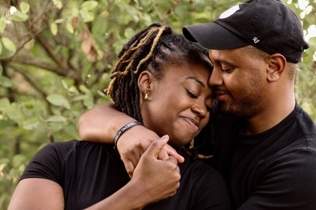 Couple embracing.