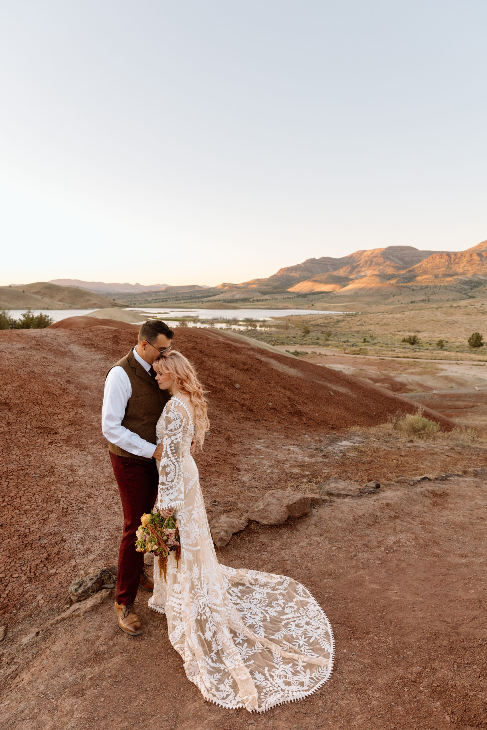 Couple embracing at the Painted Hills.