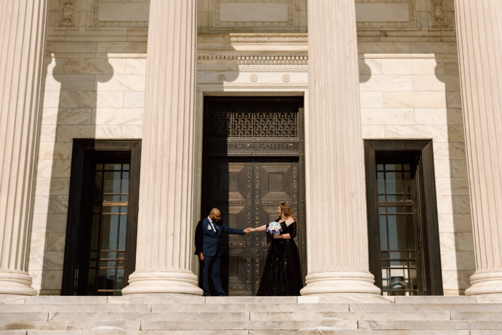 Groom admiring bride during their elopement in Cleveland, Ohio.