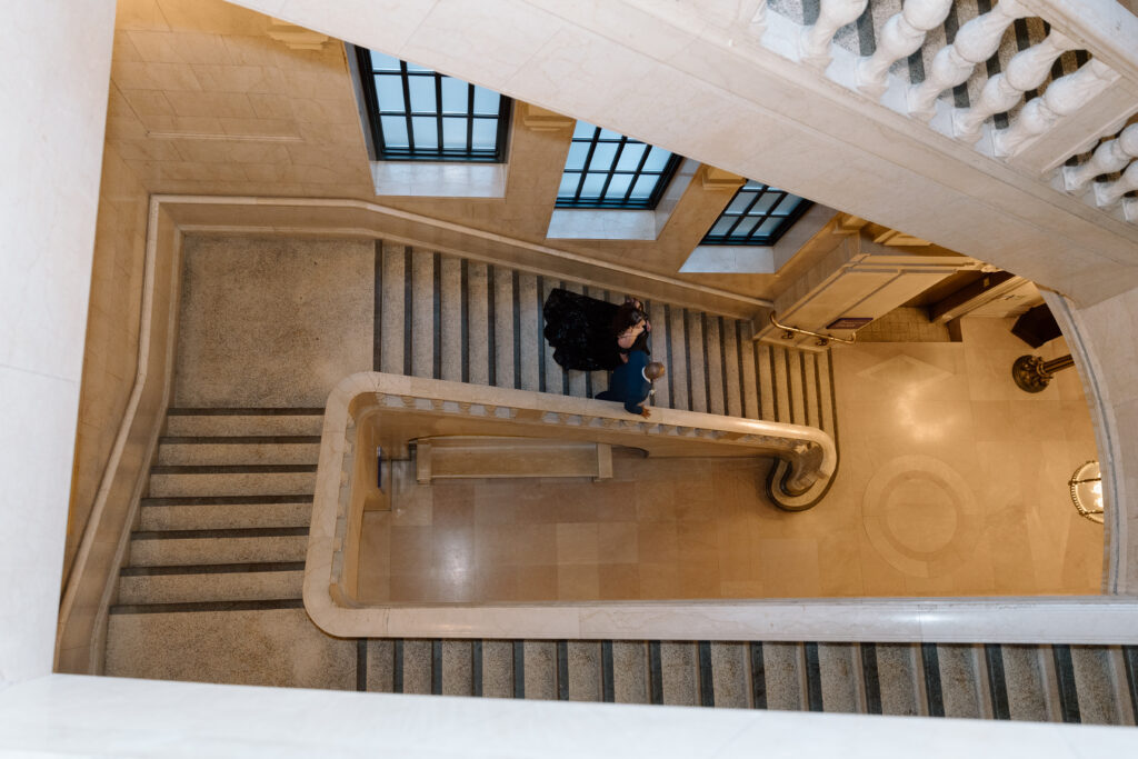 D & Q in the stairwell of the Cleveland Public Library.