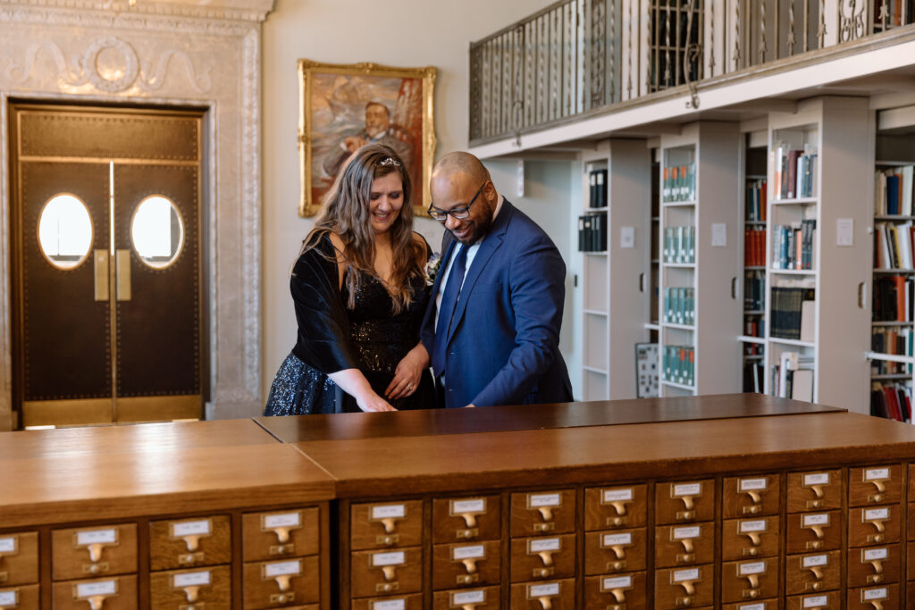D & Q looking at the card catalog in the special collections area of the Cleveland Public Library.
