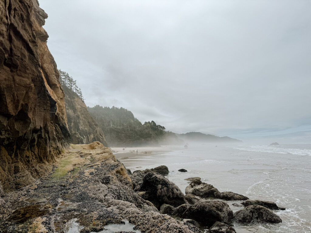 Hug Point at low tide, a fun spot for tide pooling - a great Oregon Coast elopement activity idea.