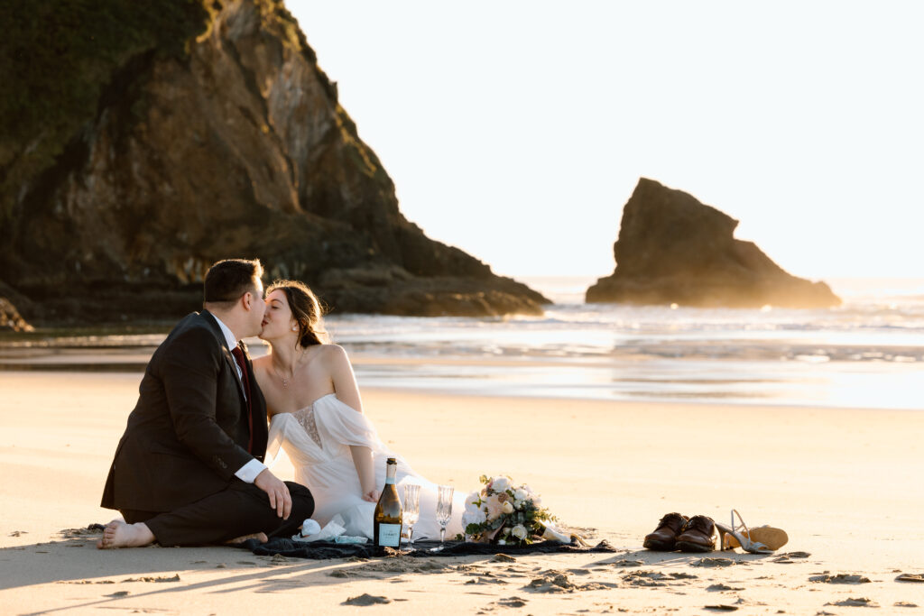Couple having a picnic on the beach.