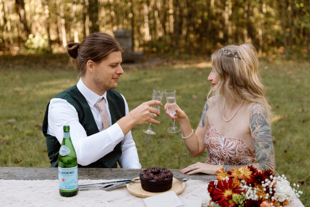 Bride and groom toasting.