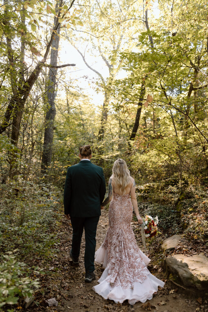 Couple walking on Rock House trail.