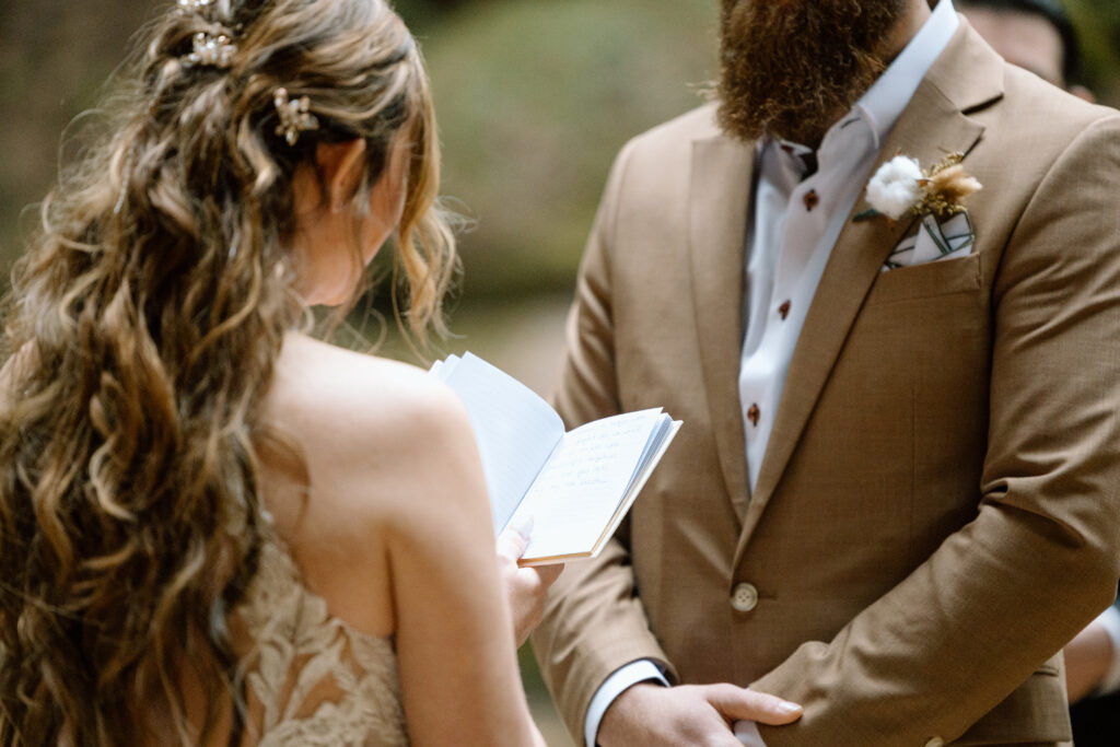 Bride reading her vows.