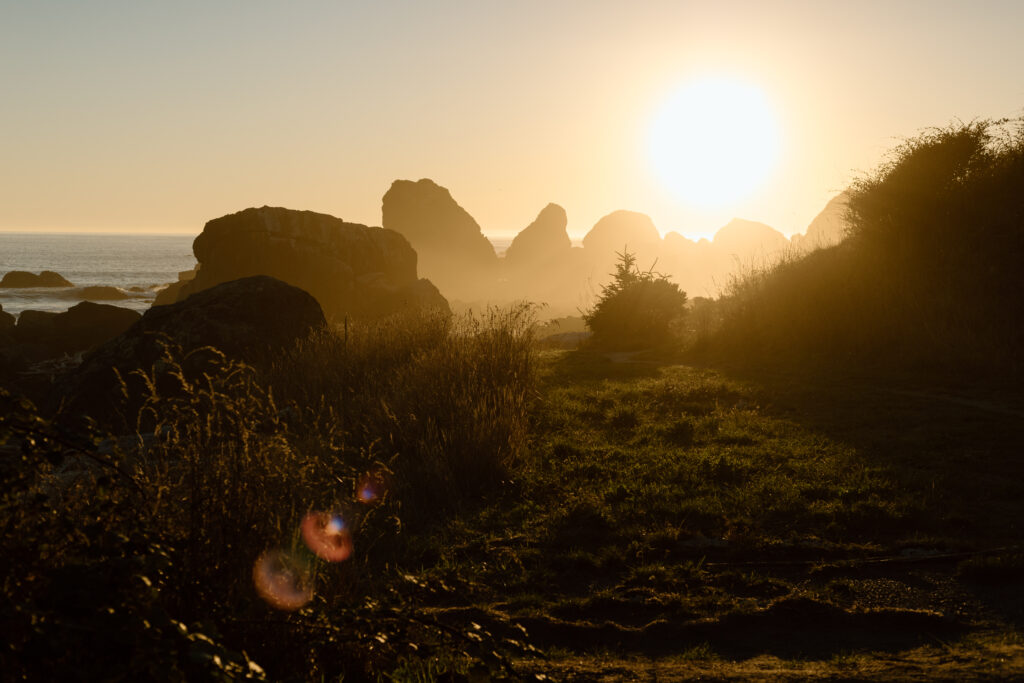 Sea stacks on the Oregon Coast at sunset