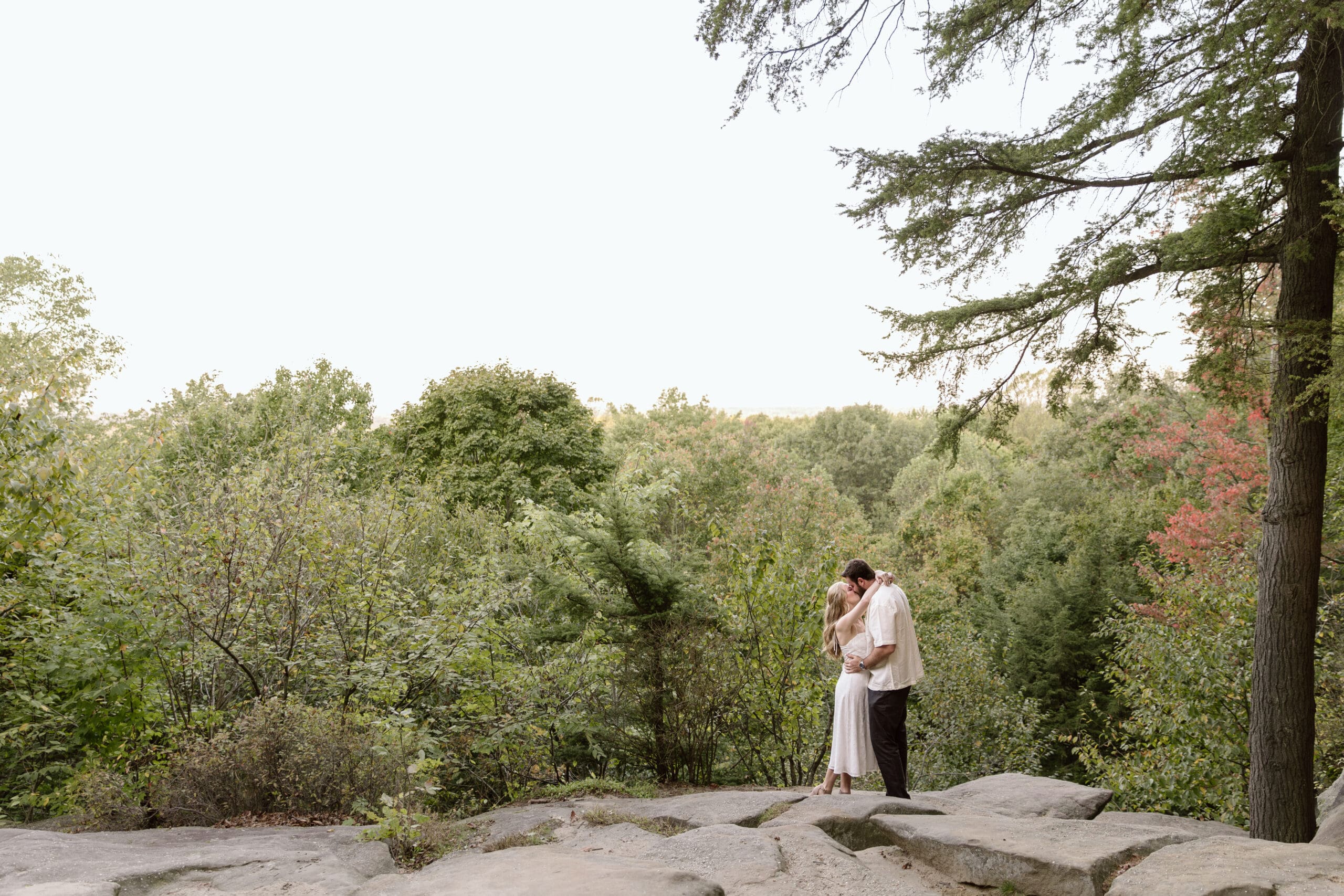 Couple kissing at the Ledges Overlook in Cuyahoga Valley National Park.