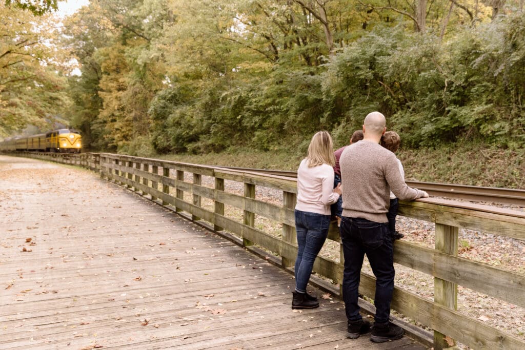 Family watching the CVNP train approach.